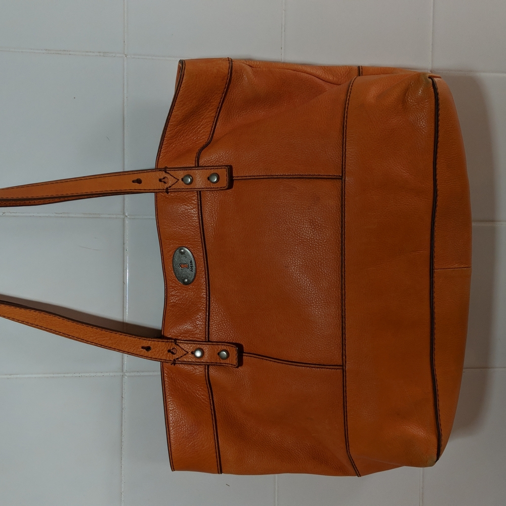 Orange leather shoulder bag